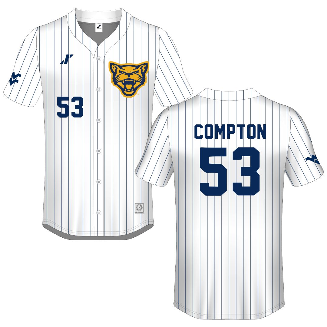 Potomac State College White Pinstripe Button-Down Jersey - #53 Jake Compton