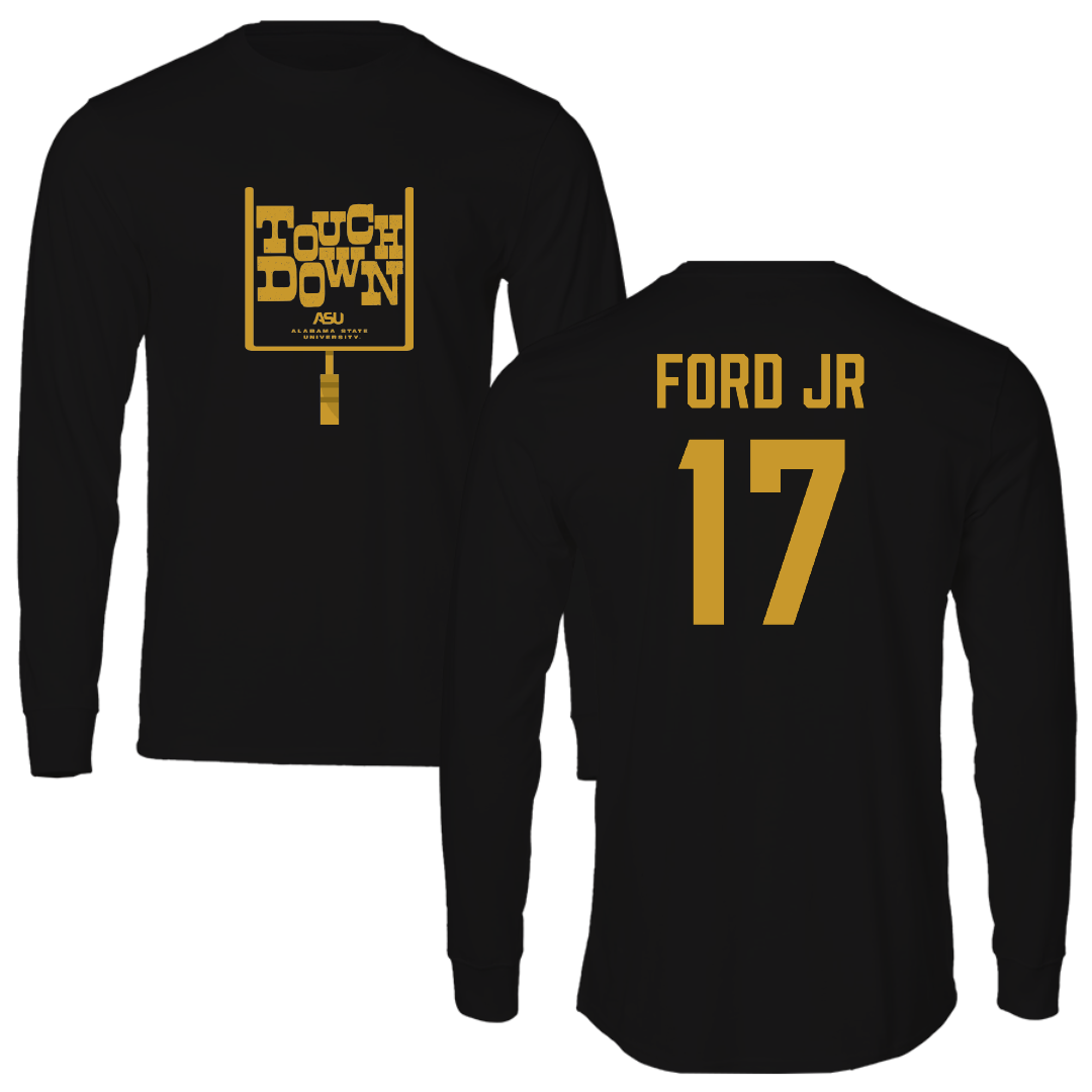 Alabama State University Football Black Touchdown Performance Long Sleeve - #17 Aaron Ford jr