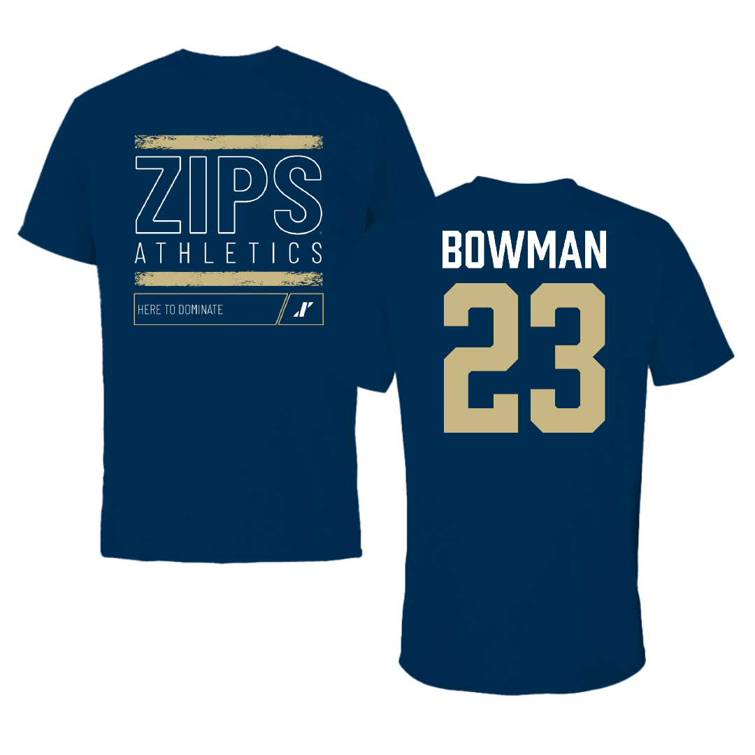 University of Akron Baseball Navy Dominate Performance Tee - #23 Max Bowman