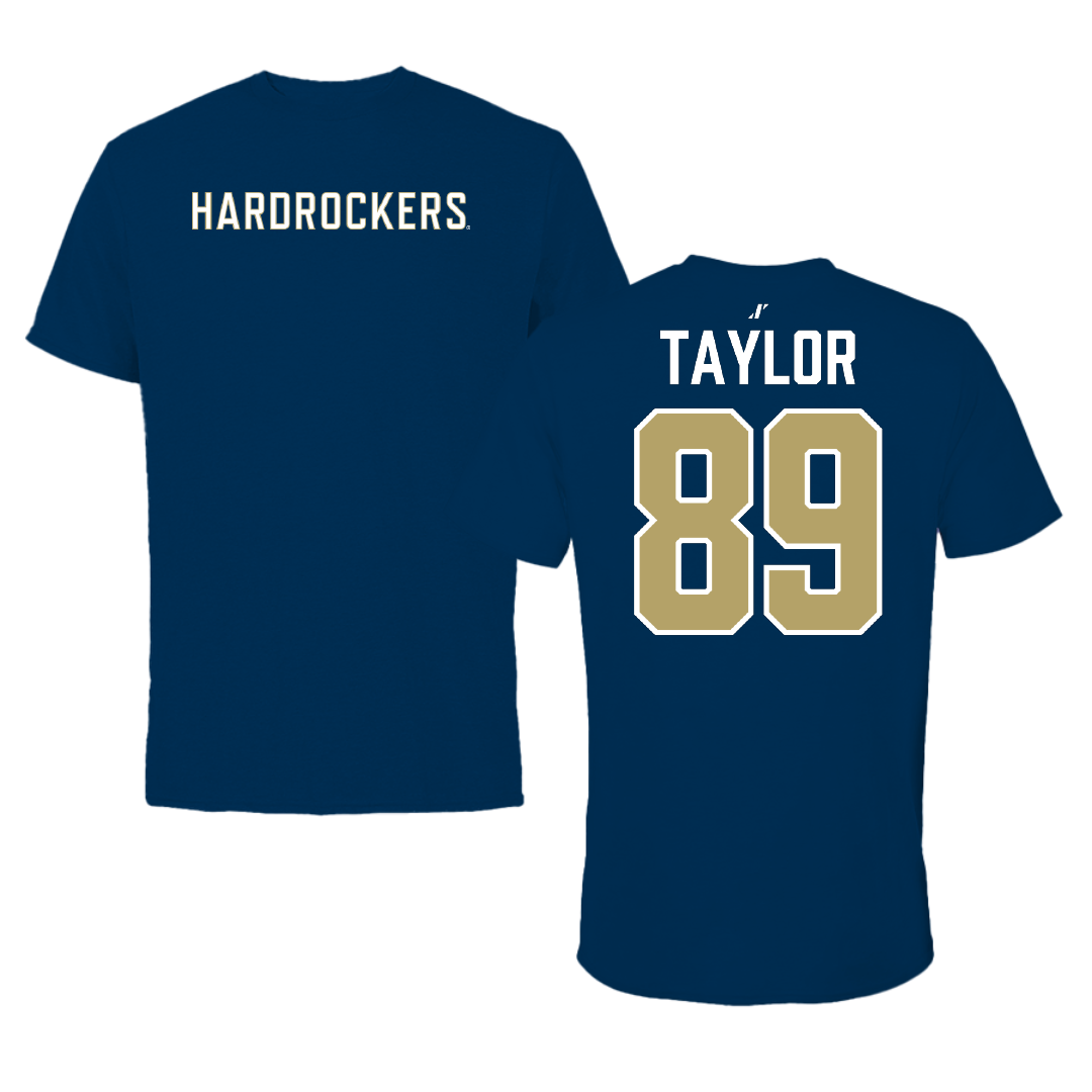 South Dakota Mines Football Navy Wordmark Performance Tee - #89 Griffin Taylor