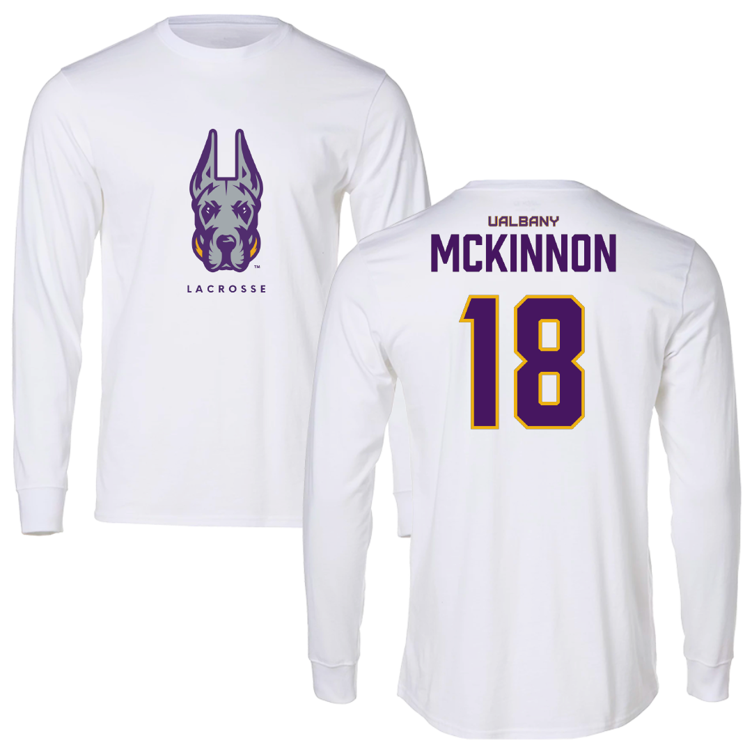 University at Albany Lacrosse White Performance Long Sleeve - #18 Olivia McKinnon