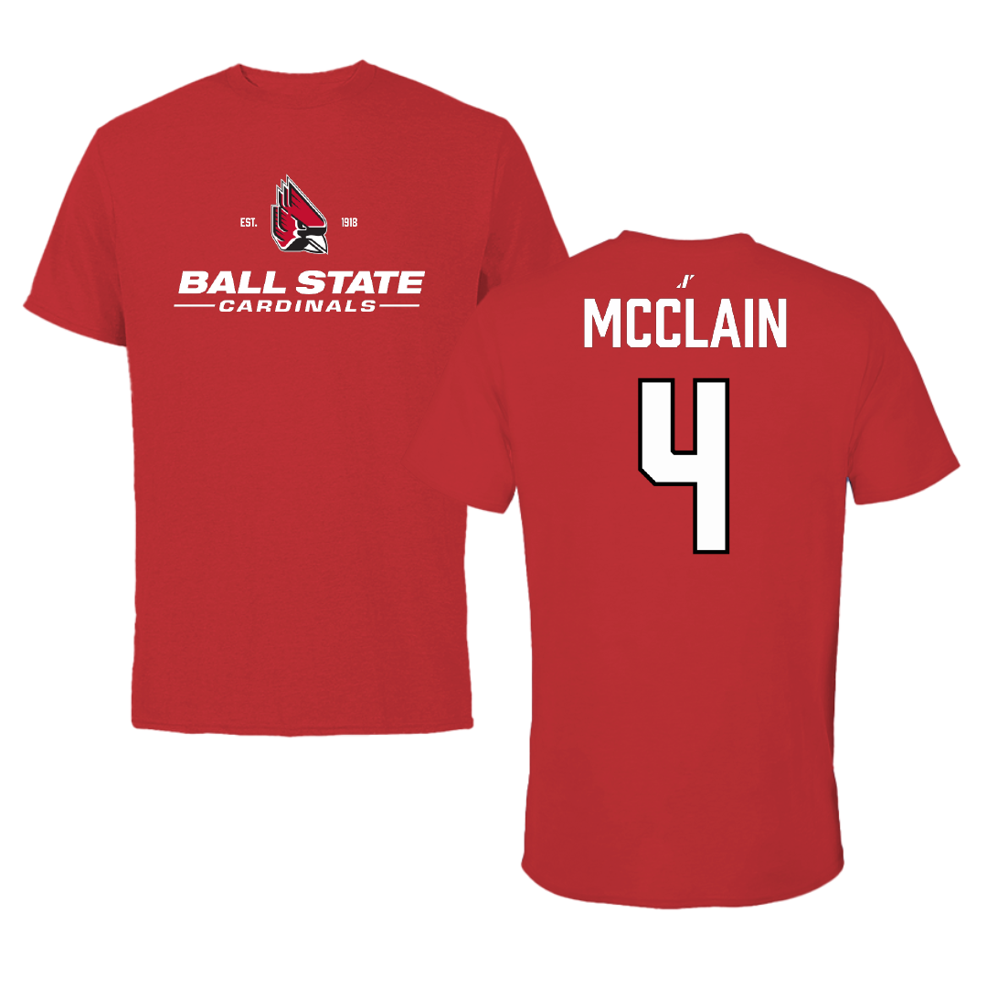 Ball State University Football Red General Performance Tee - #4 Eric McClain