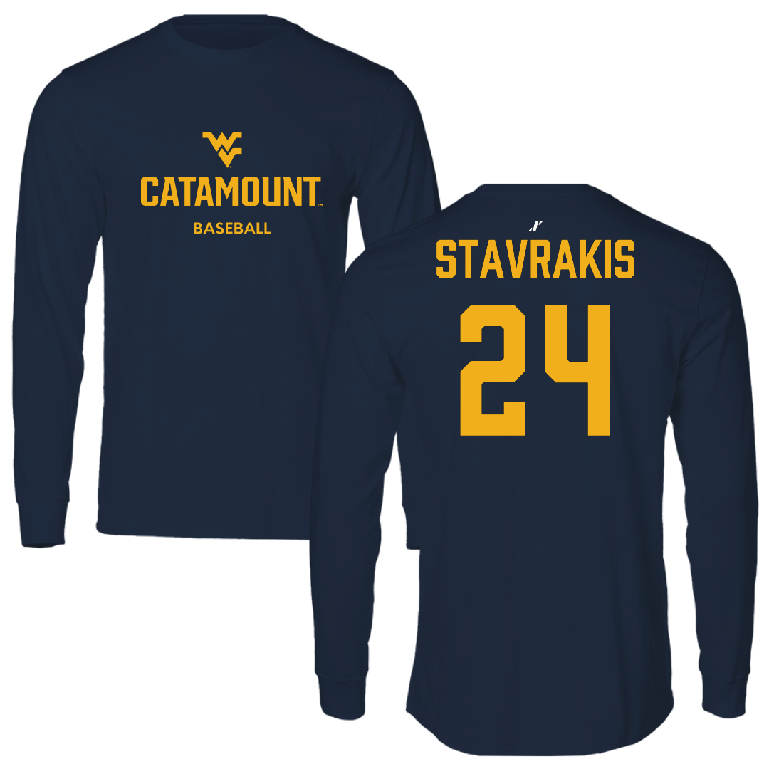 Potomac State College Baseball Navy Performance Long Sleeve - #24 Jacob Stavrakis