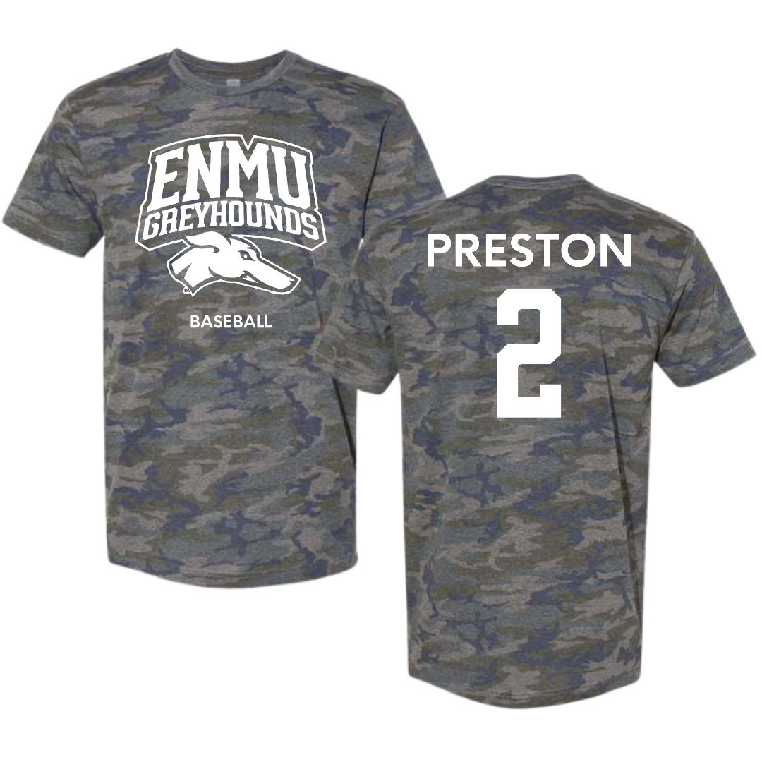 Eastern New Mexico University Baseball Vintage Camo Tee - #2 Beau Preston