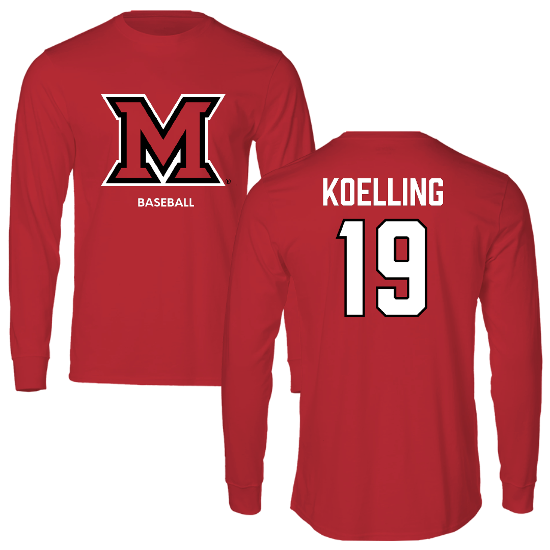 Miami University (Ohio) Baseball Red Long Sleeve - #19 Alex Koelling