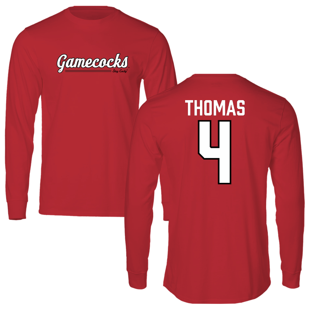 Jacksonville State University Baseball Red General Performance Long Sleeve - #4 Kenskey Thomas