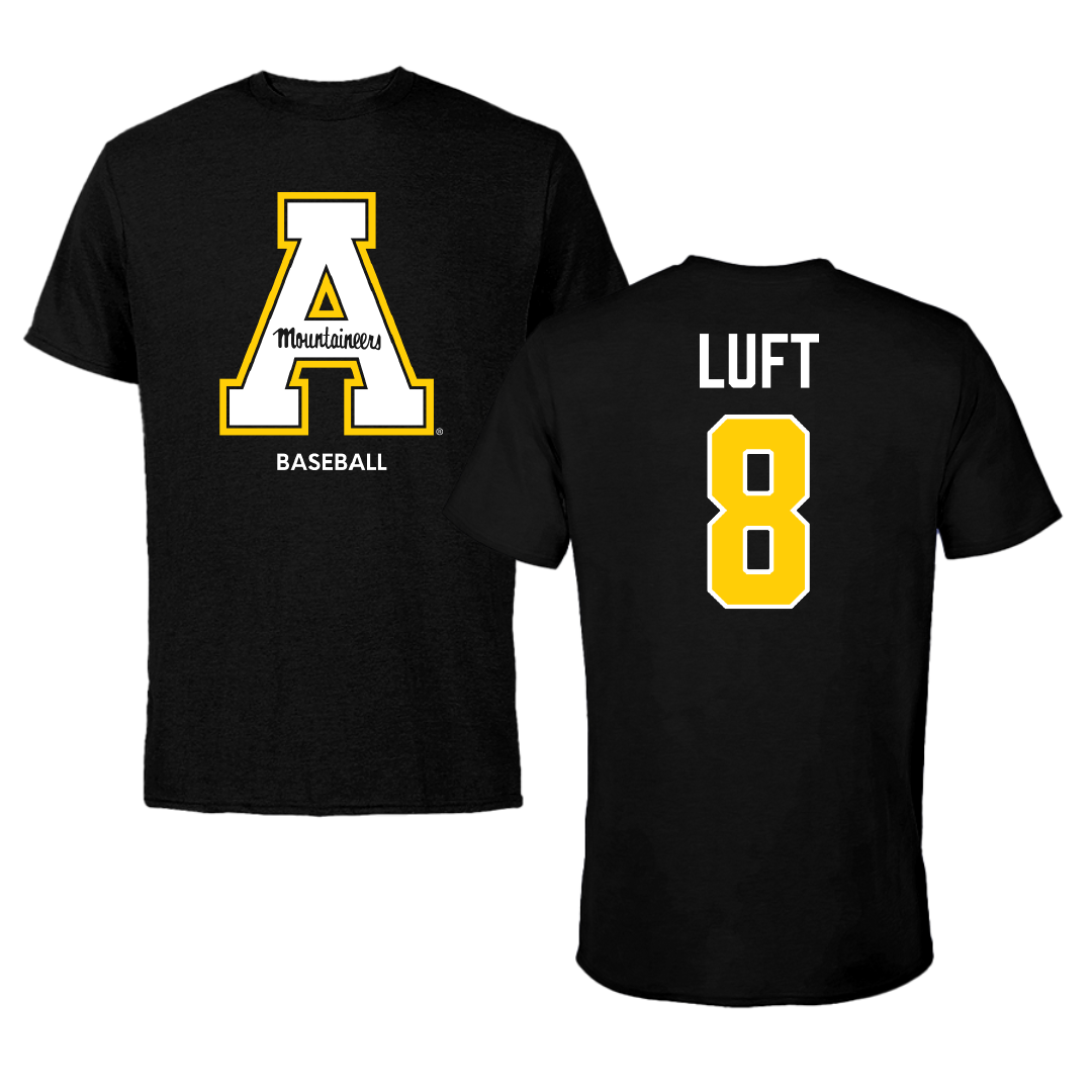 Appalachian State University Baseball Black Performance Tee - #8 Riley Luft