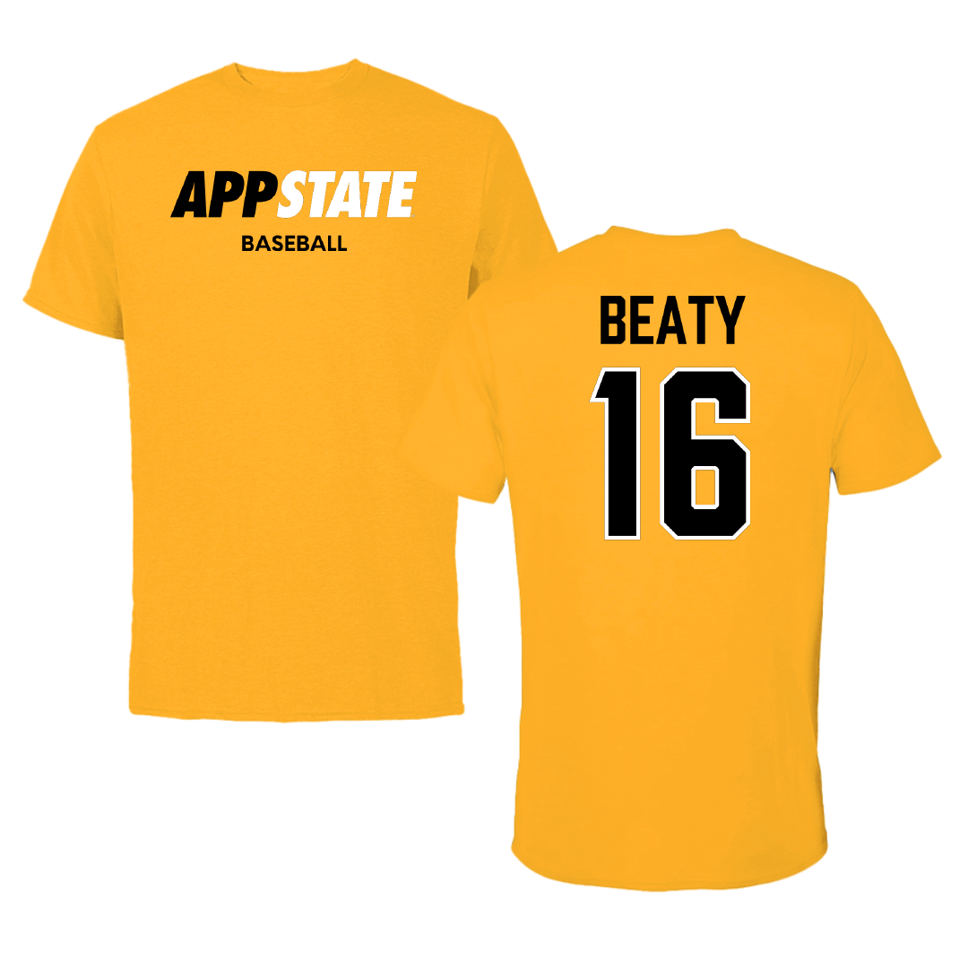 Appalachian State University Baseball Gold Performance Tee - #16 Jake Beaty