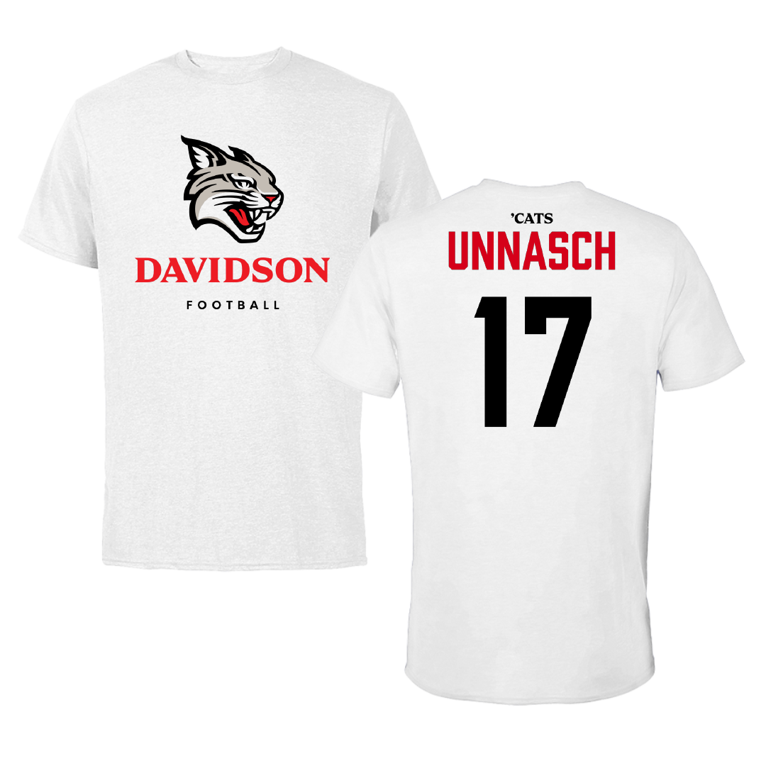 Davidson College Football White Tee - #17 Rodney Unnasch