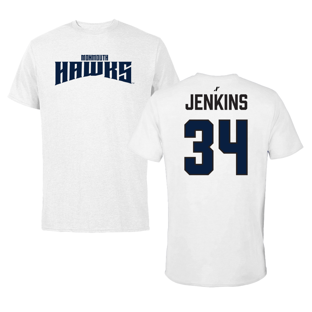 Monmouth University Lacrosse (M) White Classic Tee - #34 JJ Jenkins