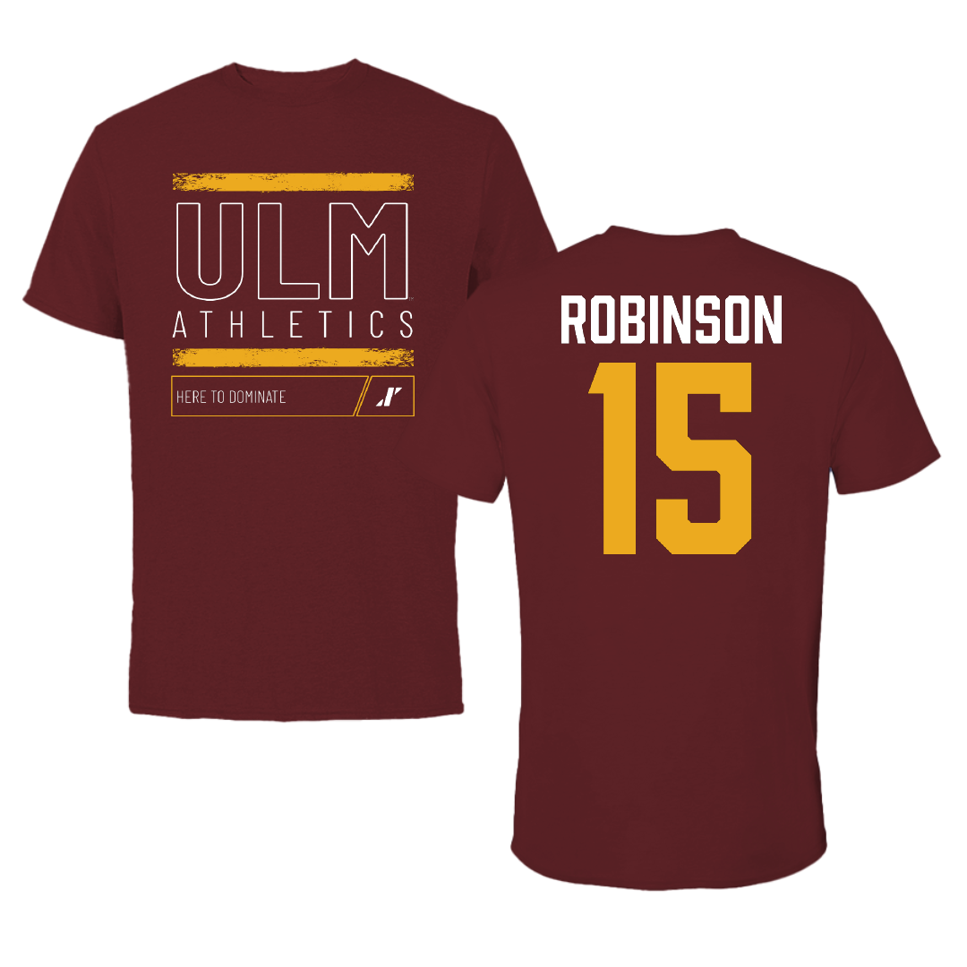 University of Louisiana Monroe Football Maroon Dominate Tee - #15 Kristopher Robinson