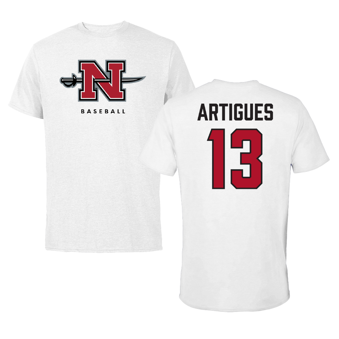 Nicholls State University Baseball White Tee - #13 Casey Artigues