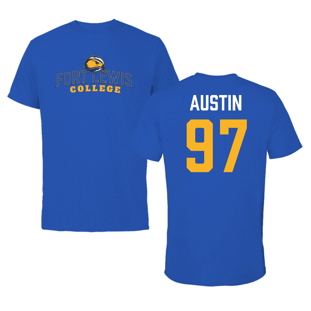 Fort Lewis College Football Blue Tee - #97 Ethan Austin