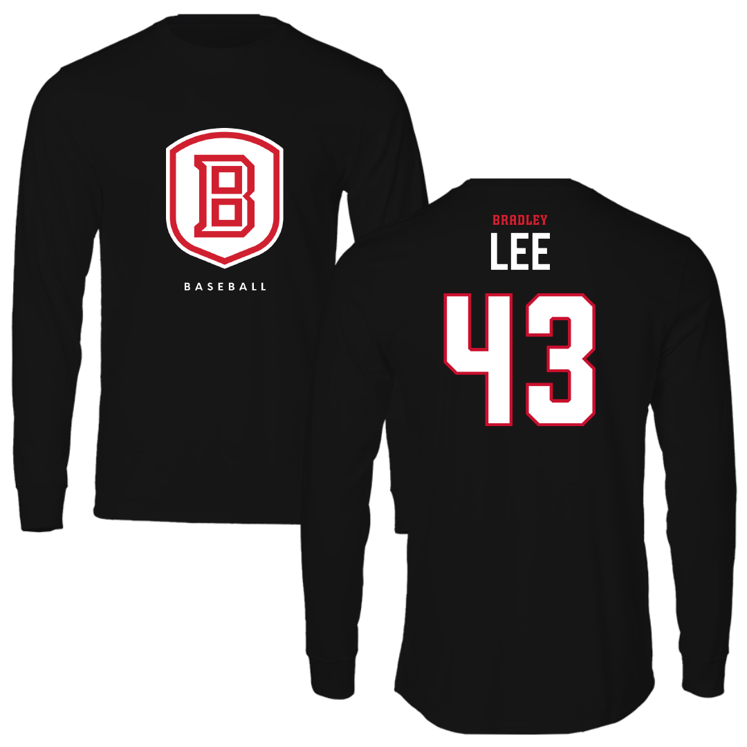 Bradley University Baseball Black Shield Long Sleeve - #43 Mason Lee