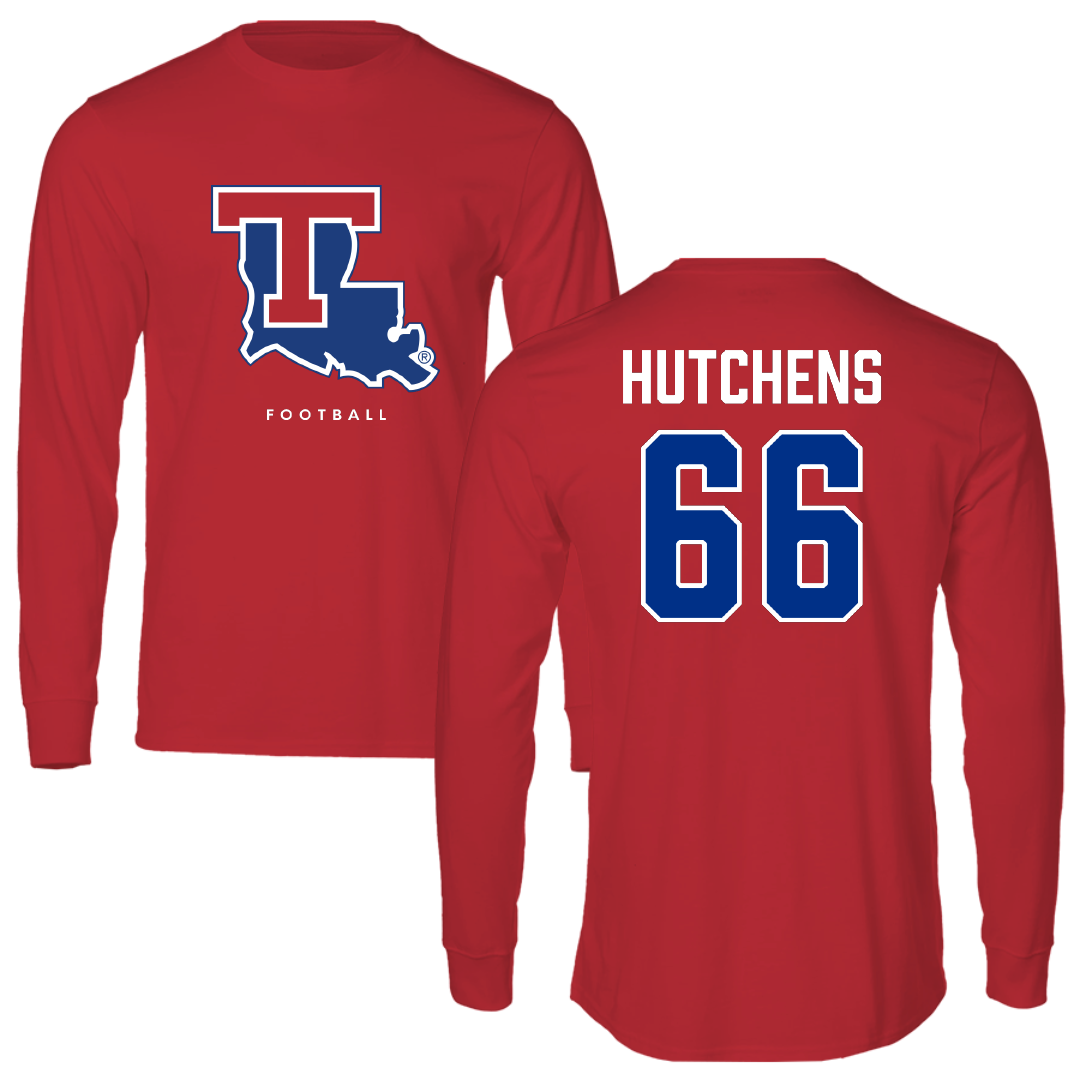 Louisiana Tech University Football Red Performance Long Sleeve - #66 Will Hutchens