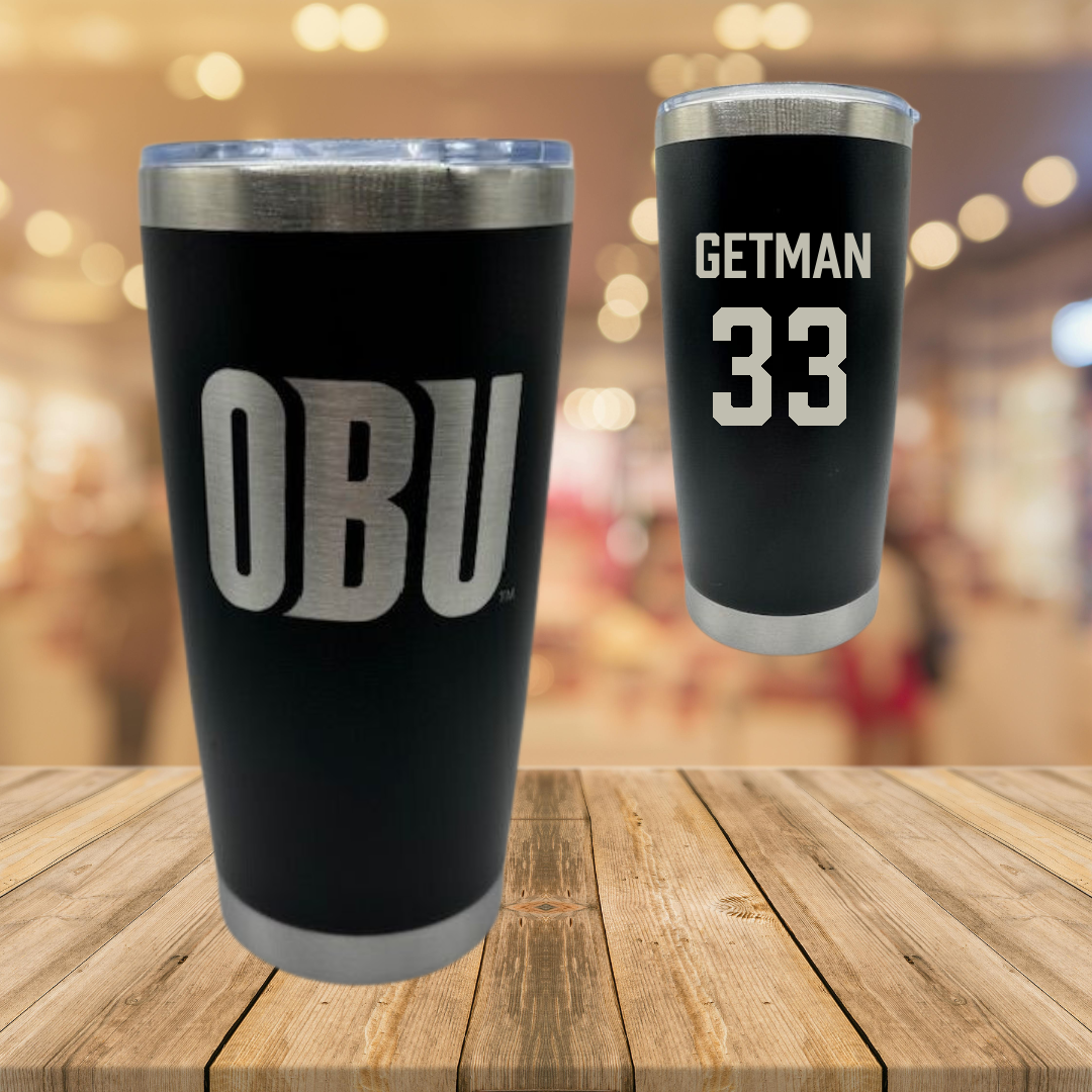 Oklahoma Baptist University Basketball Black Stainless Steel Tumbler - #33 Jaedyn Getman