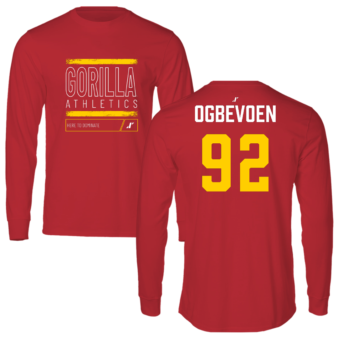 Pittsburg State University Football Red Dominate Performance Long Sleeve - #92 Osahon Ogbevoen