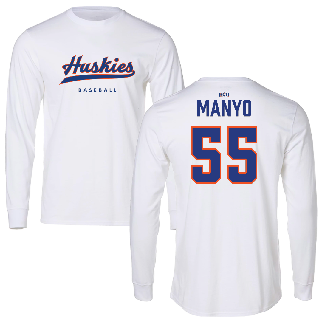 Houston Christian University Baseball White Long Sleeve - #55 Tyler Manyo