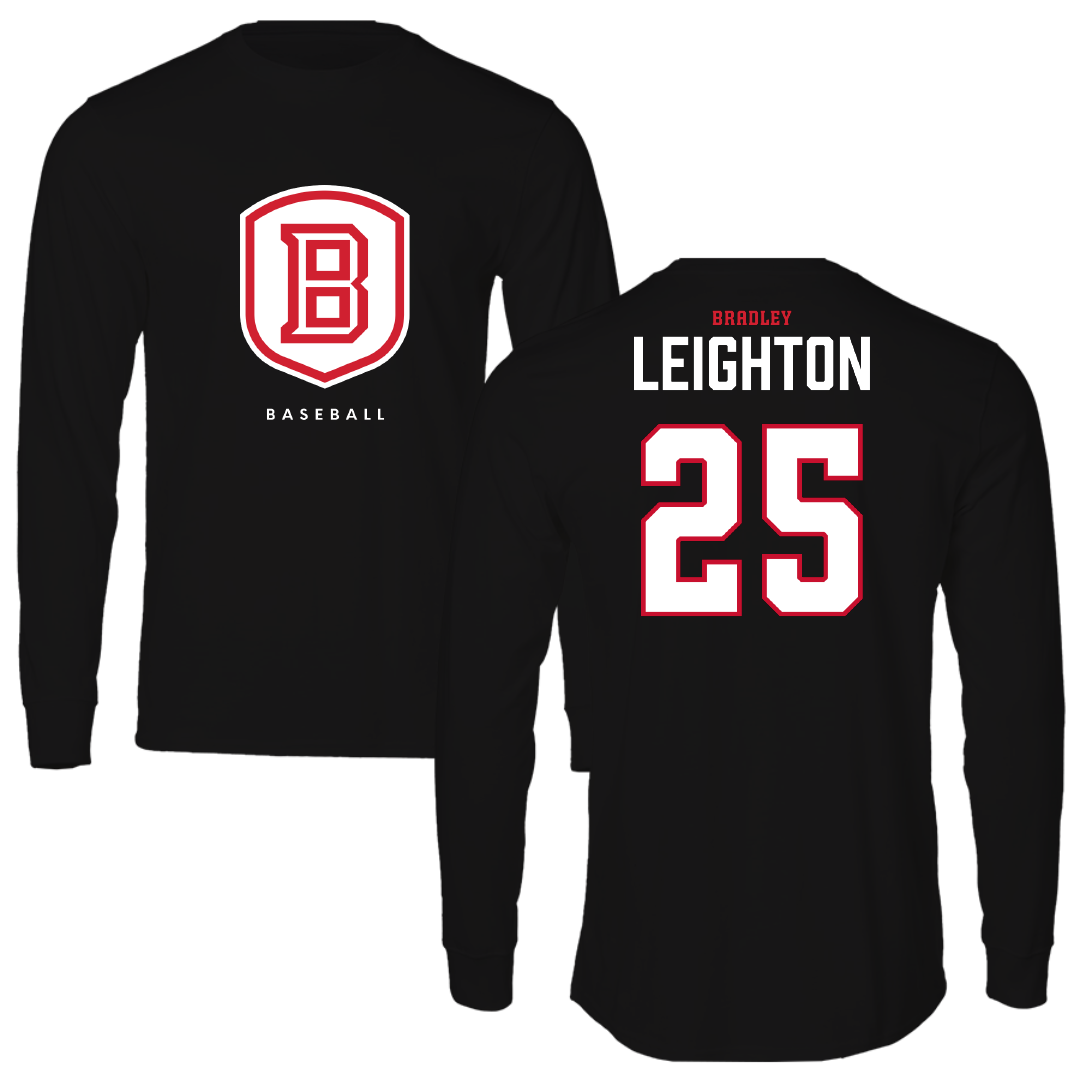 Bradley University Baseball Black Shield Long Sleeve - #25 Cal Leighton