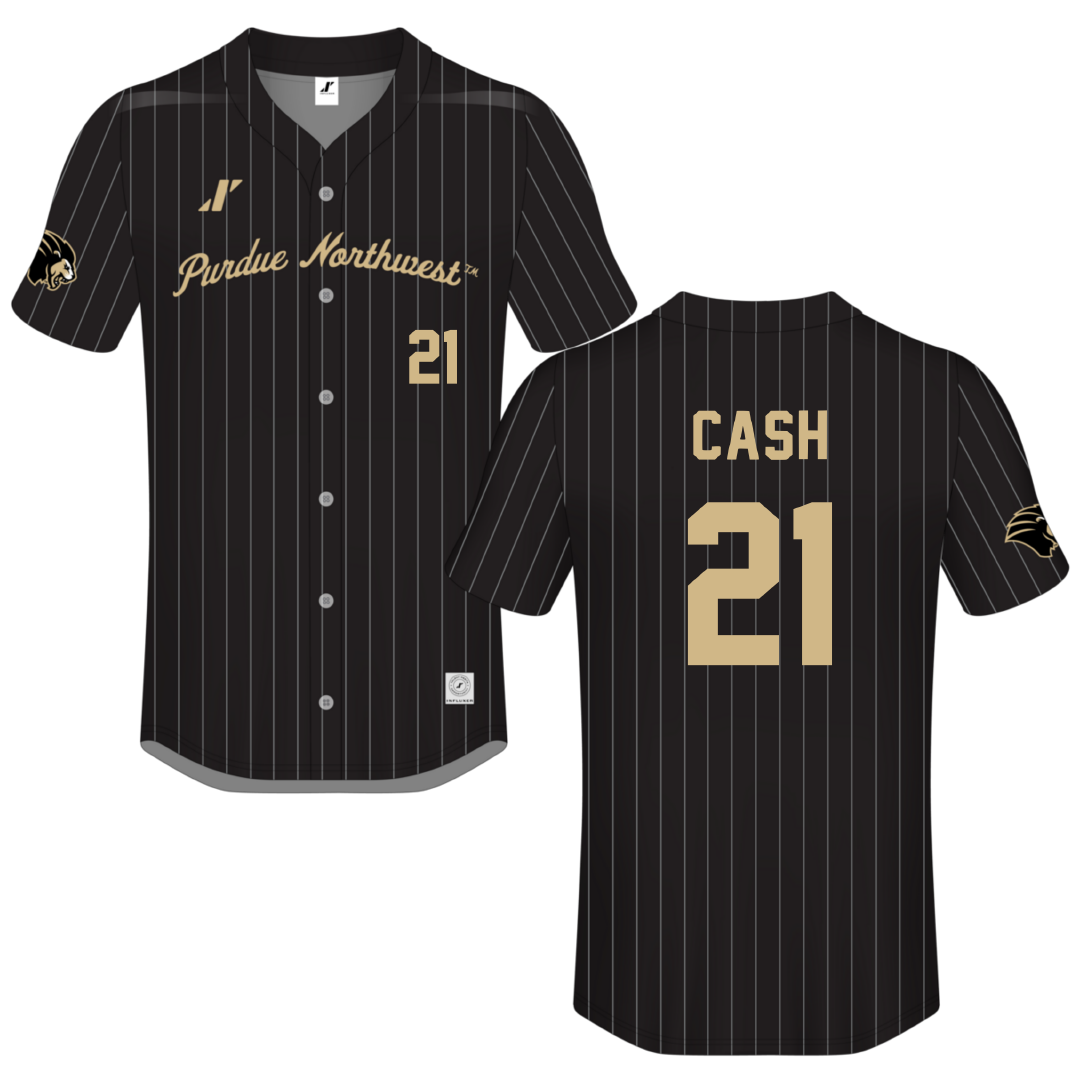 Purdue University Northwest Black Pinstripe Button-Down Jersey - #21 Ben Cash