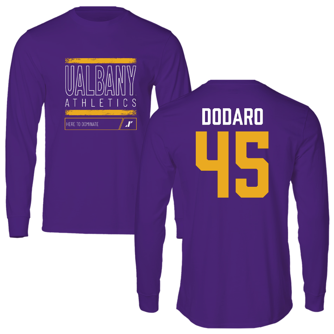 University at Albany Football Purple Dominate Long Sleeve - #45 John Dodaro