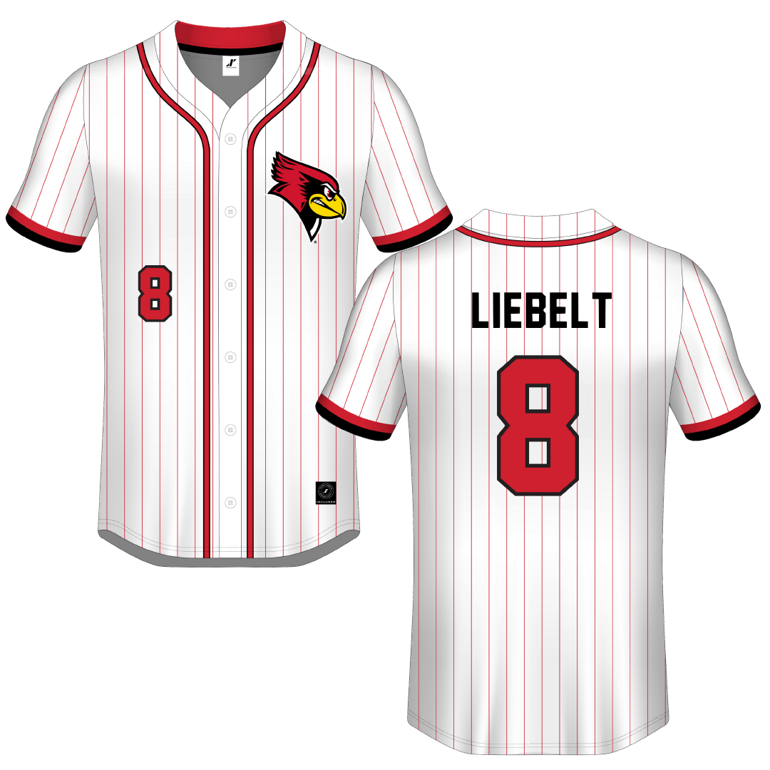 Illinois State University White Pinstripe Button-Down Jersey - #8 Taylor Liebelt