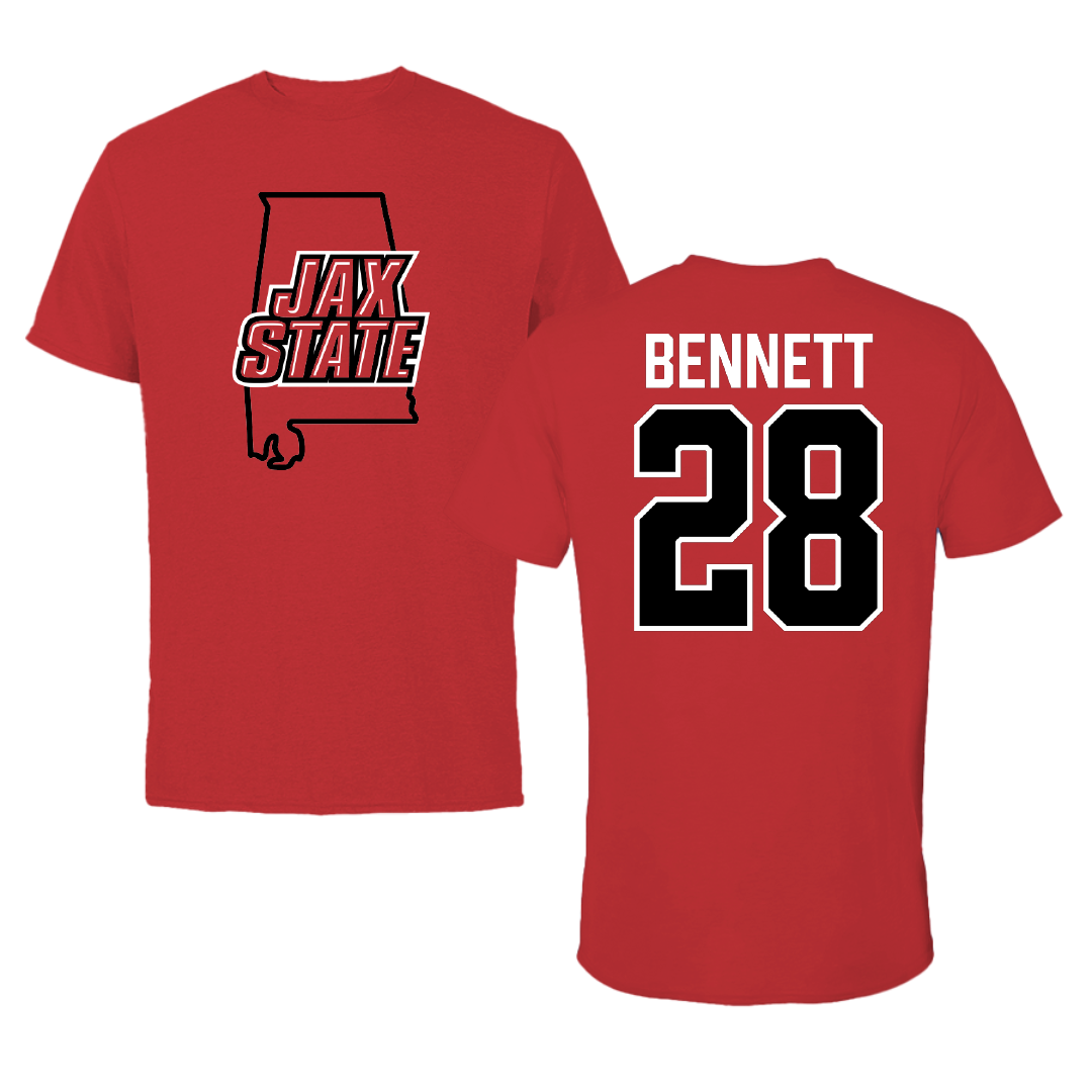Jacksonville State University Football Red State Performance Tee - #28 Reggion Bennett