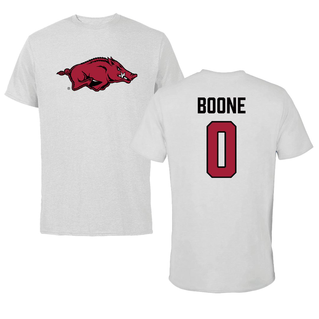 University of Arkansas Football Light Gray Performance Tee - #0 Justus Boone