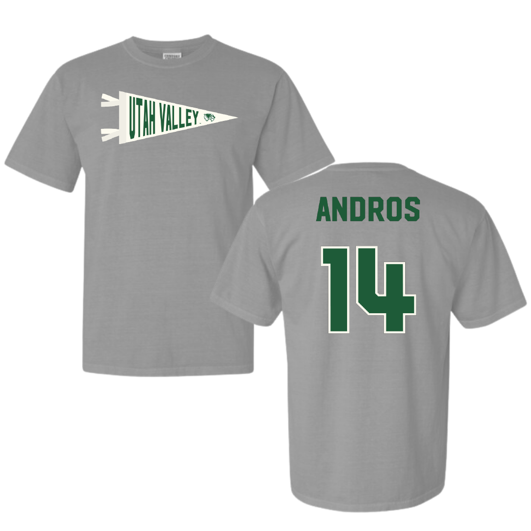 Utah Valley University Soccer Light Gray Pennant Comfort Colors Tee - #14 Mark Andros