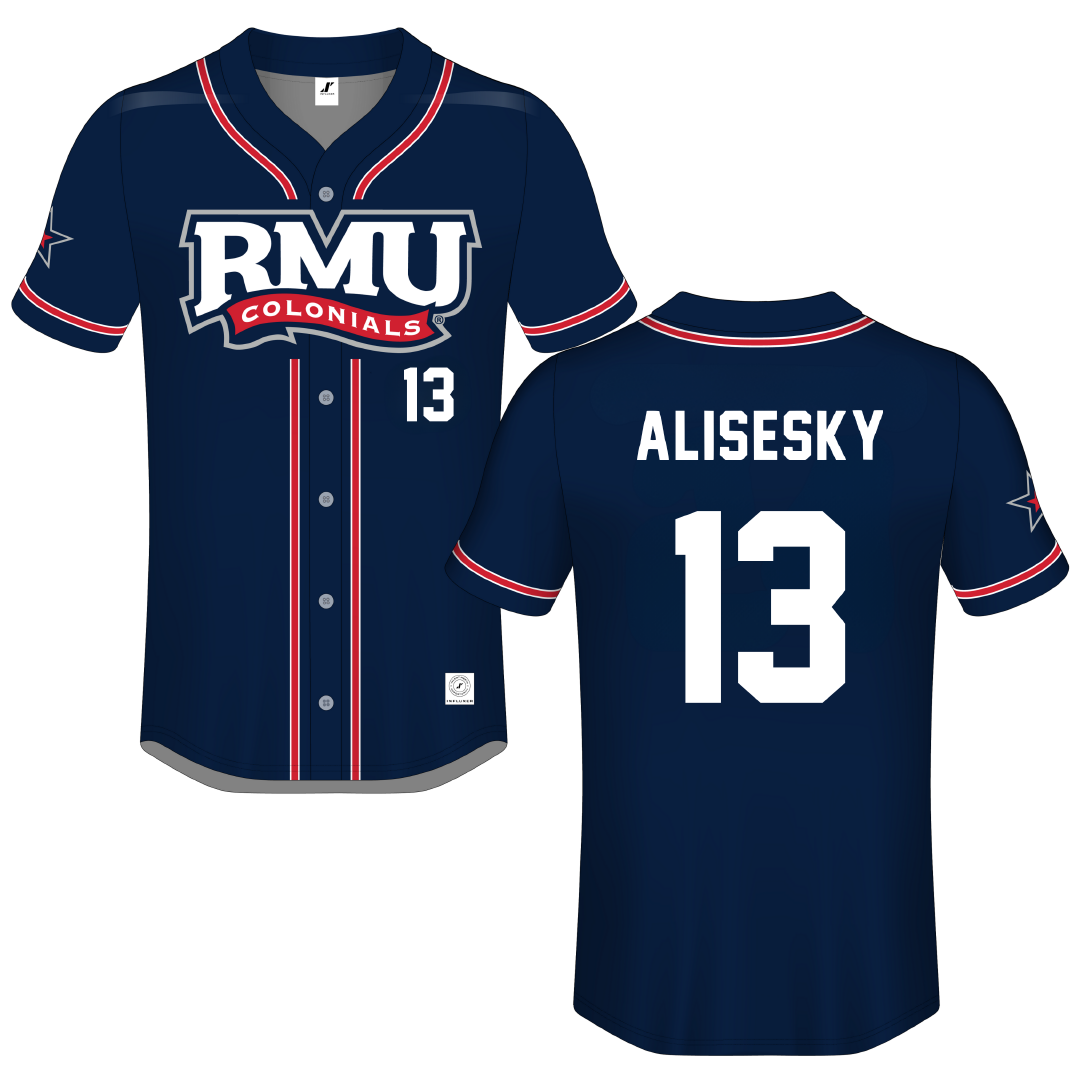 Robert Morris University Navy Button-Down Jersey - #13 Morgan Alisesky
