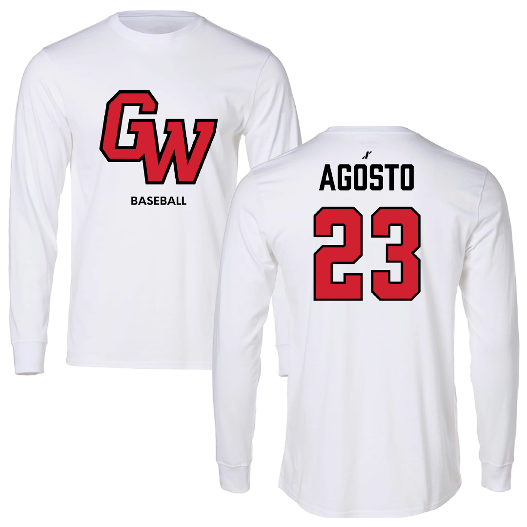 Gardner-Webb University Baseball White Performance Long Sleeve - #23 Kelvin Agosto