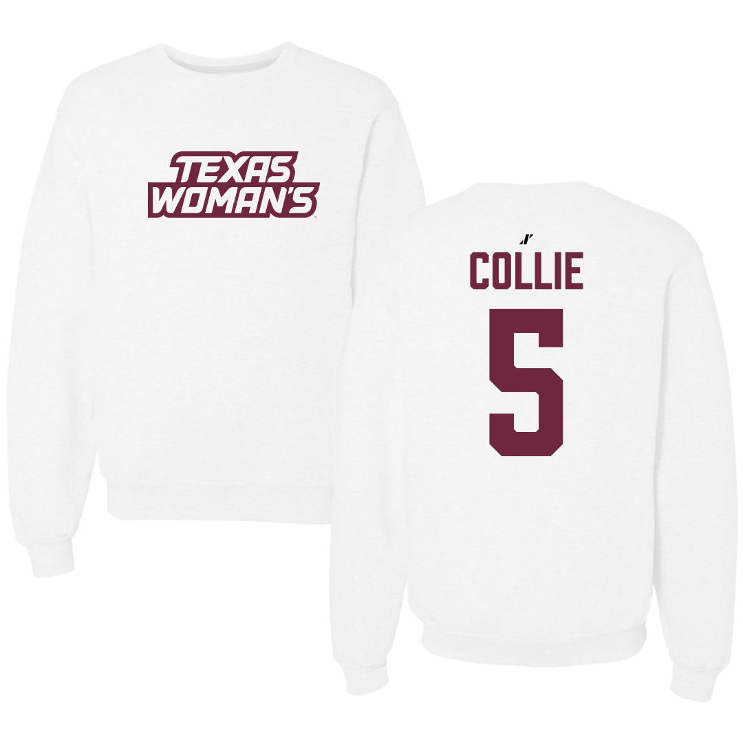 Texas Woman's University Basketball White Crewneck - #5 Hadyn Collie