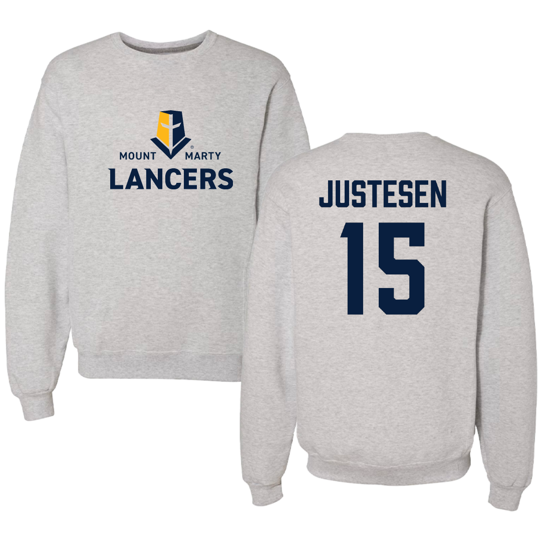 Mount Marty University Softball Light Gray Crewneck - #15 Madison Justesen