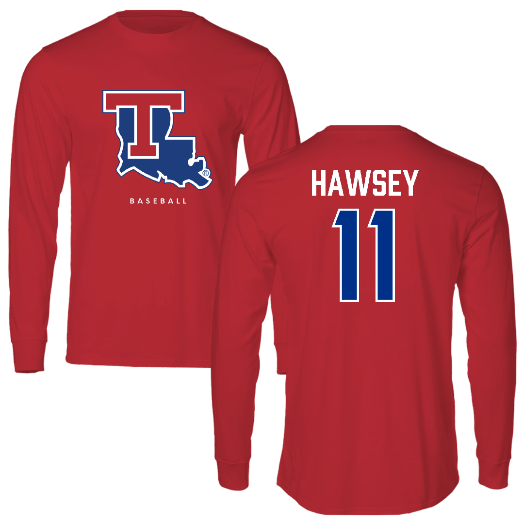 Louisiana Tech University Baseball Red Performance Long Sleeve - #11 Trey Hawsey