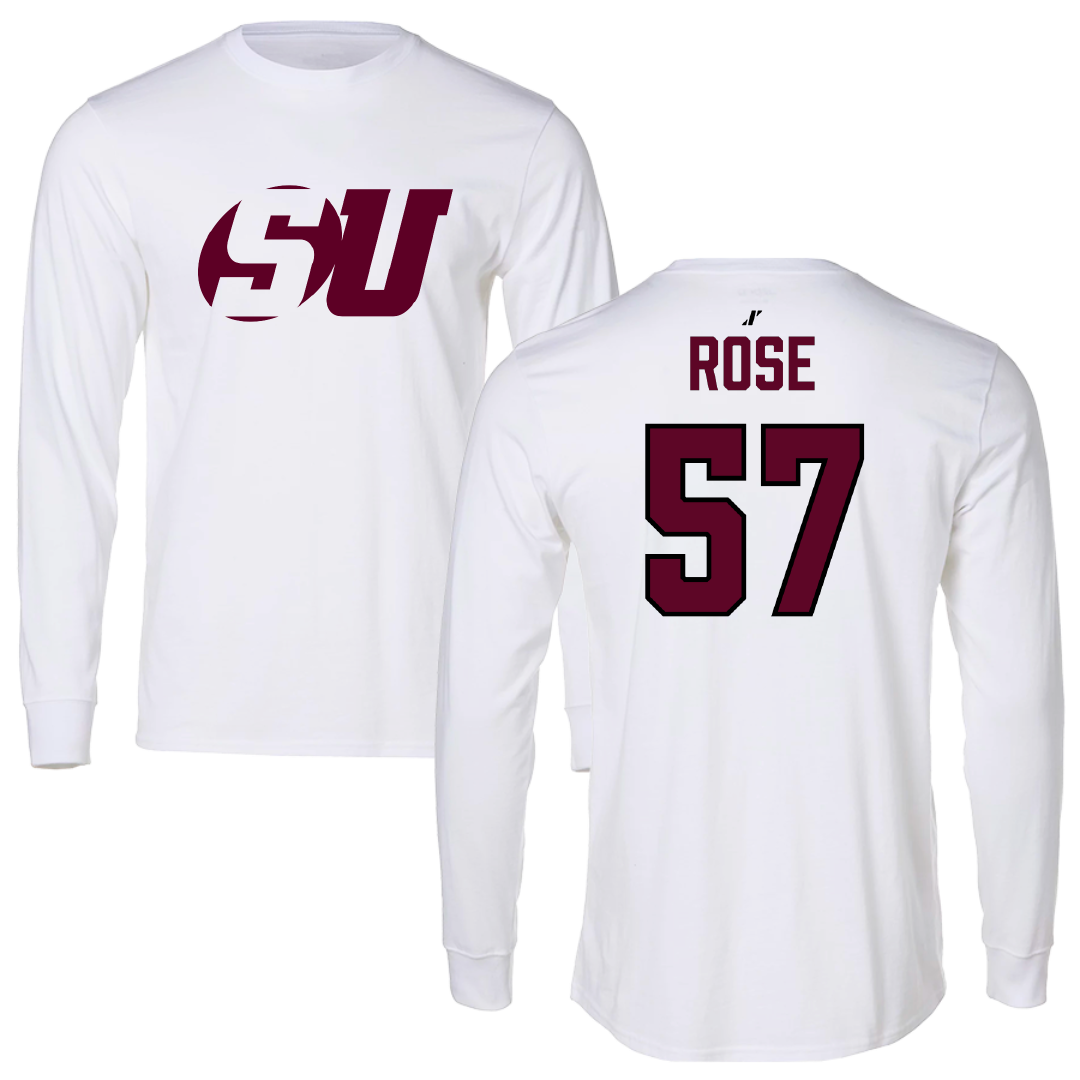 Schreiner University Football White Performance Long Sleeve - #57 Markhas Rose
