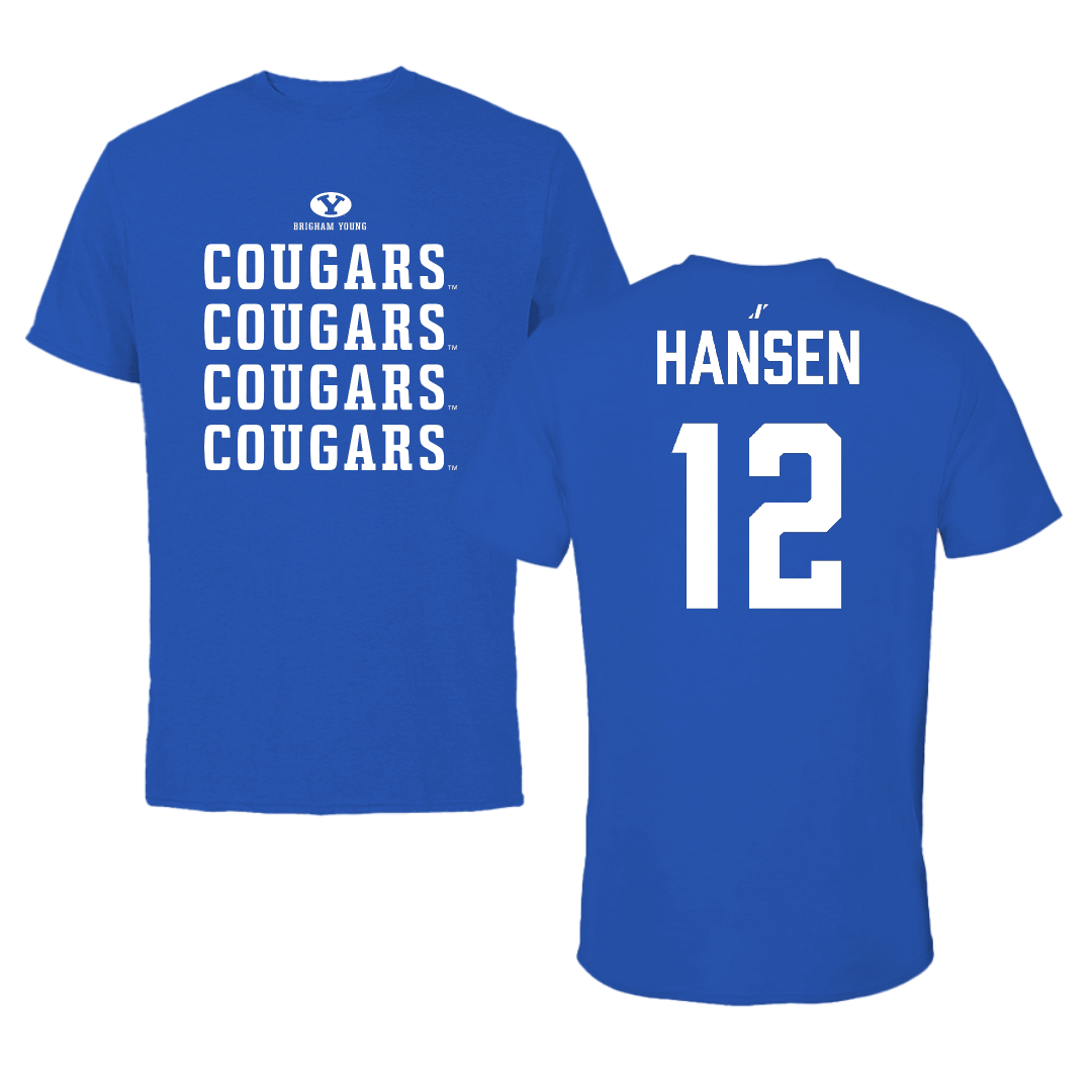 Brigham Young University Baseball Blue General Performance Tee - #12 Matt Hansen