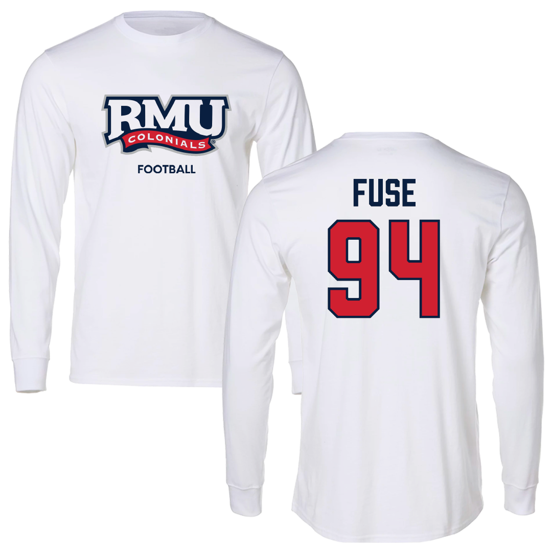 Robert Morris University Football White Long Sleeve - #94 Semaj Fuse