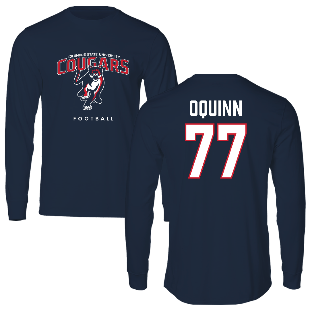 Columbus State University Football Navy Block Long Sleeve - #77 Octavius Oquinn