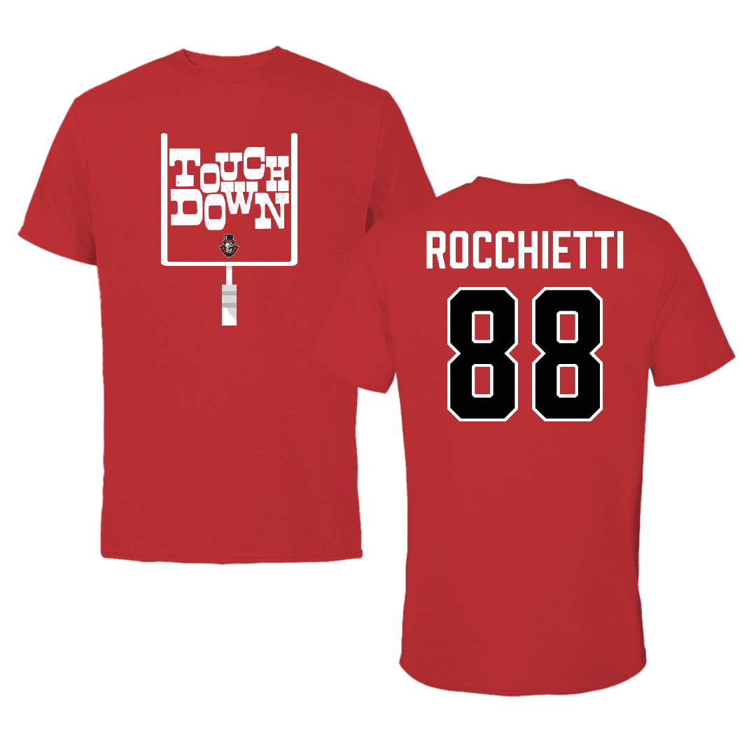Austin Peay State University Football Red Touchdown Tee - #88 Corey Rocchietti