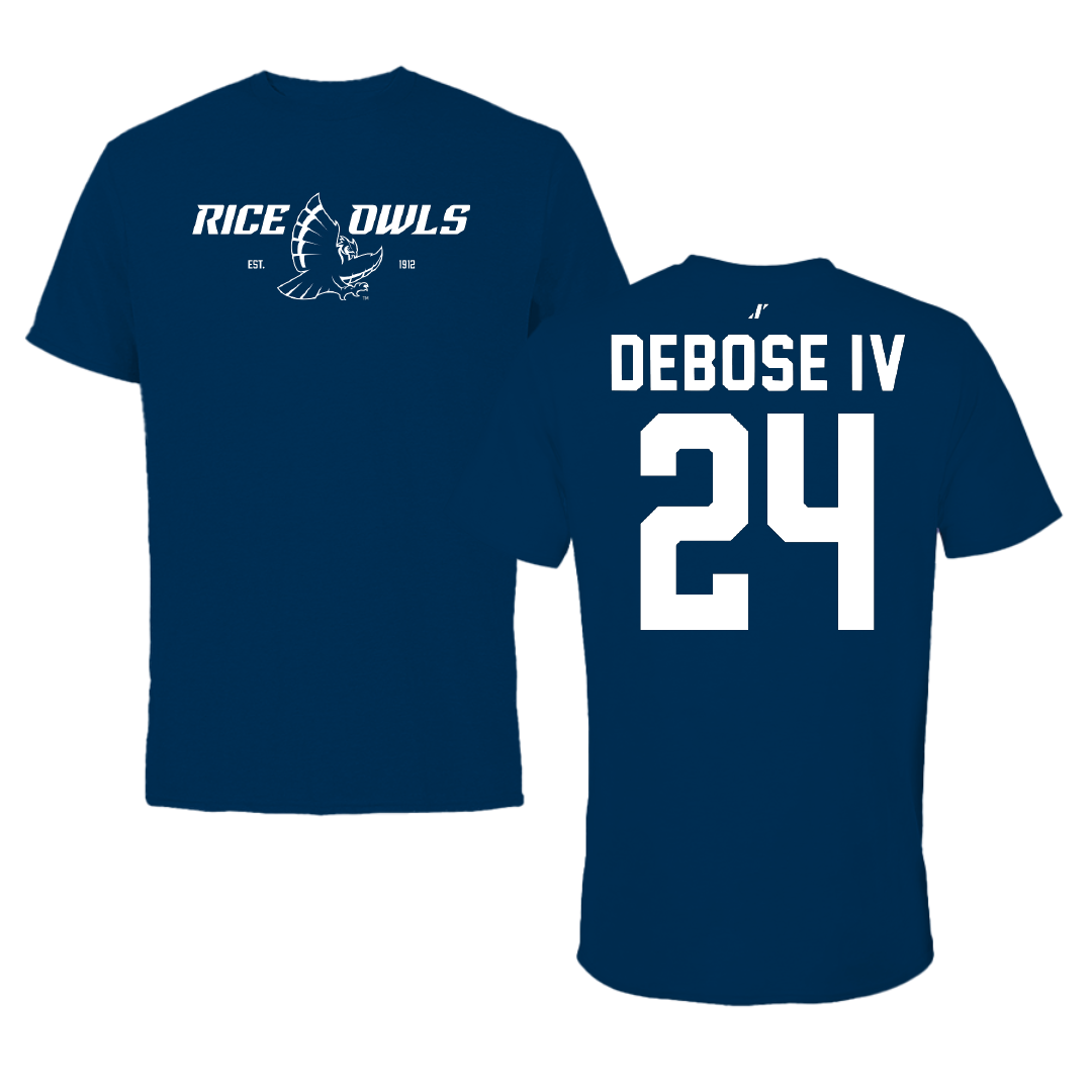 Rice University Football Navy General Performance Tee - #24 Larry DeBose IV