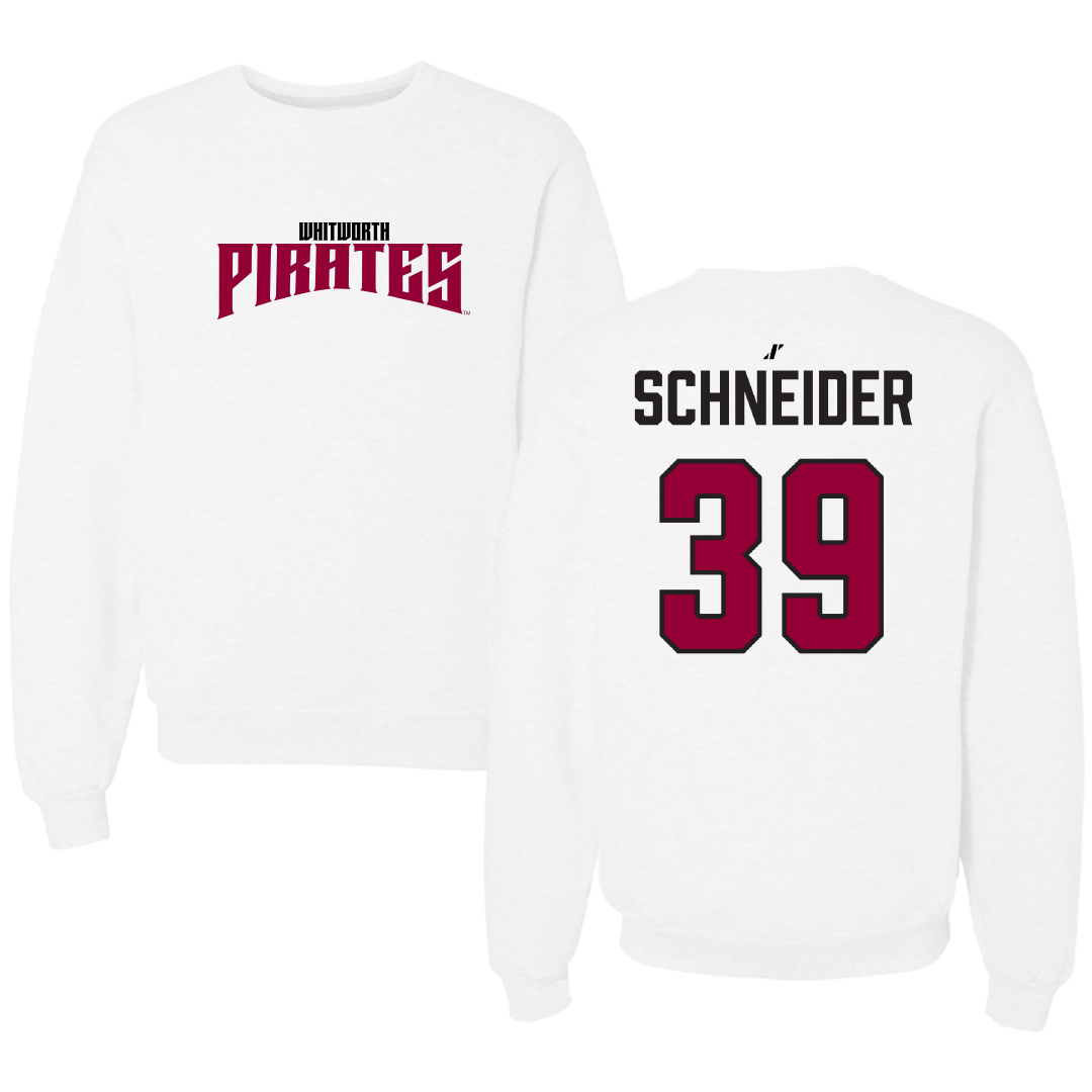 Whitworth University Baseball White Classic Crewneck - #39 Owen Schneider