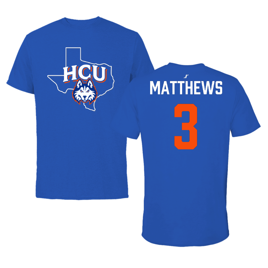 Houston Christian University Baseball Blue State Performance Tee - #3 Caleb Matthews