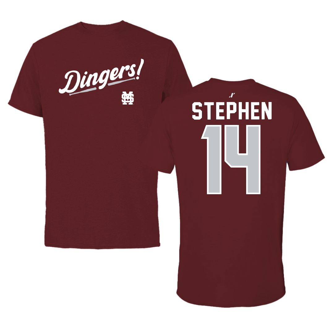 Mississippi State University Baseball Maroon Dingers Performance Tee - #14 Khal Stephen
