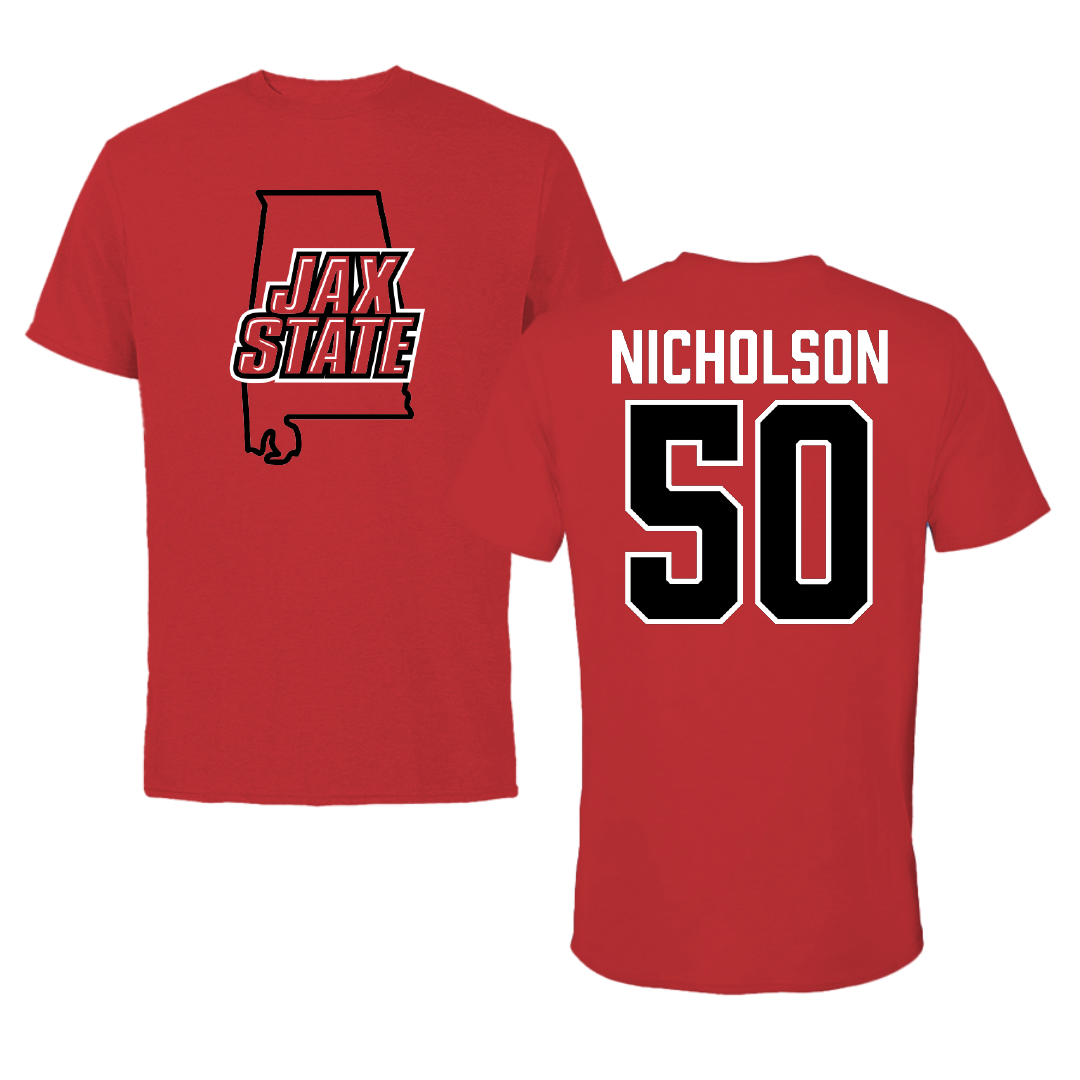 Jacksonville State University Basketball Red State Performance Tee - #50 Mason Nicholson