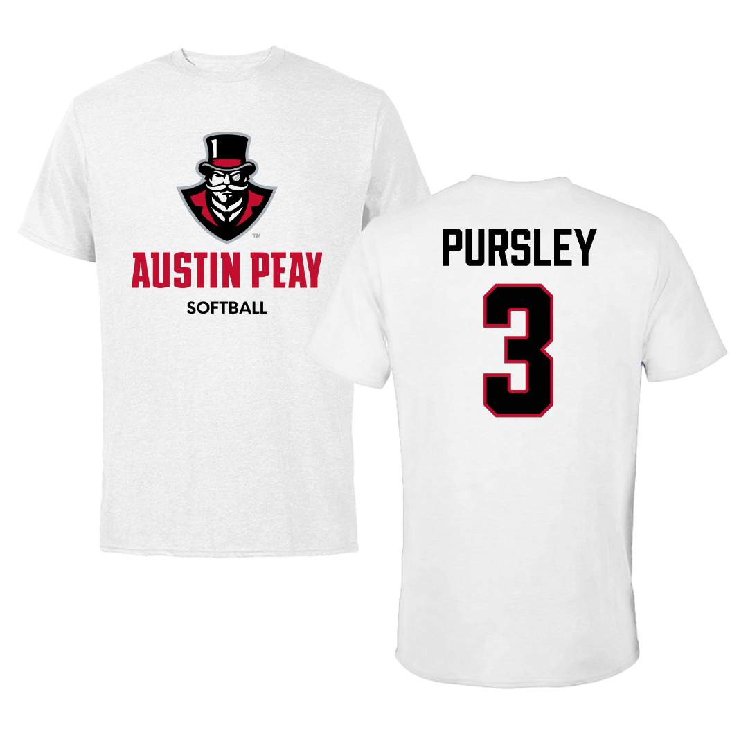 Austin Peay State University Softball White Tee - #3 Charley Pursley