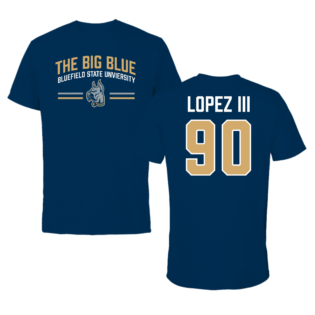 Bluefield State University Football Navy General Performance Tee - #90 Omar Lopez III