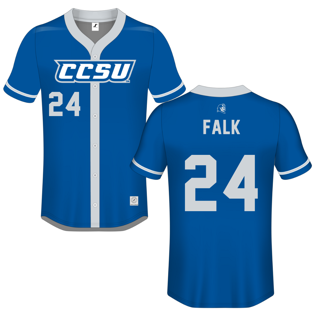 Central Connecticut State University Blue Button-Down Jersey - #24 Matt Falk