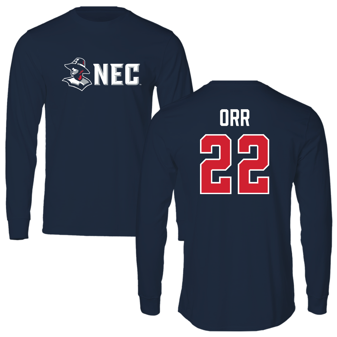 New England College Lacrosse Navy Performance Long Sleeve - #22 Jared Orr