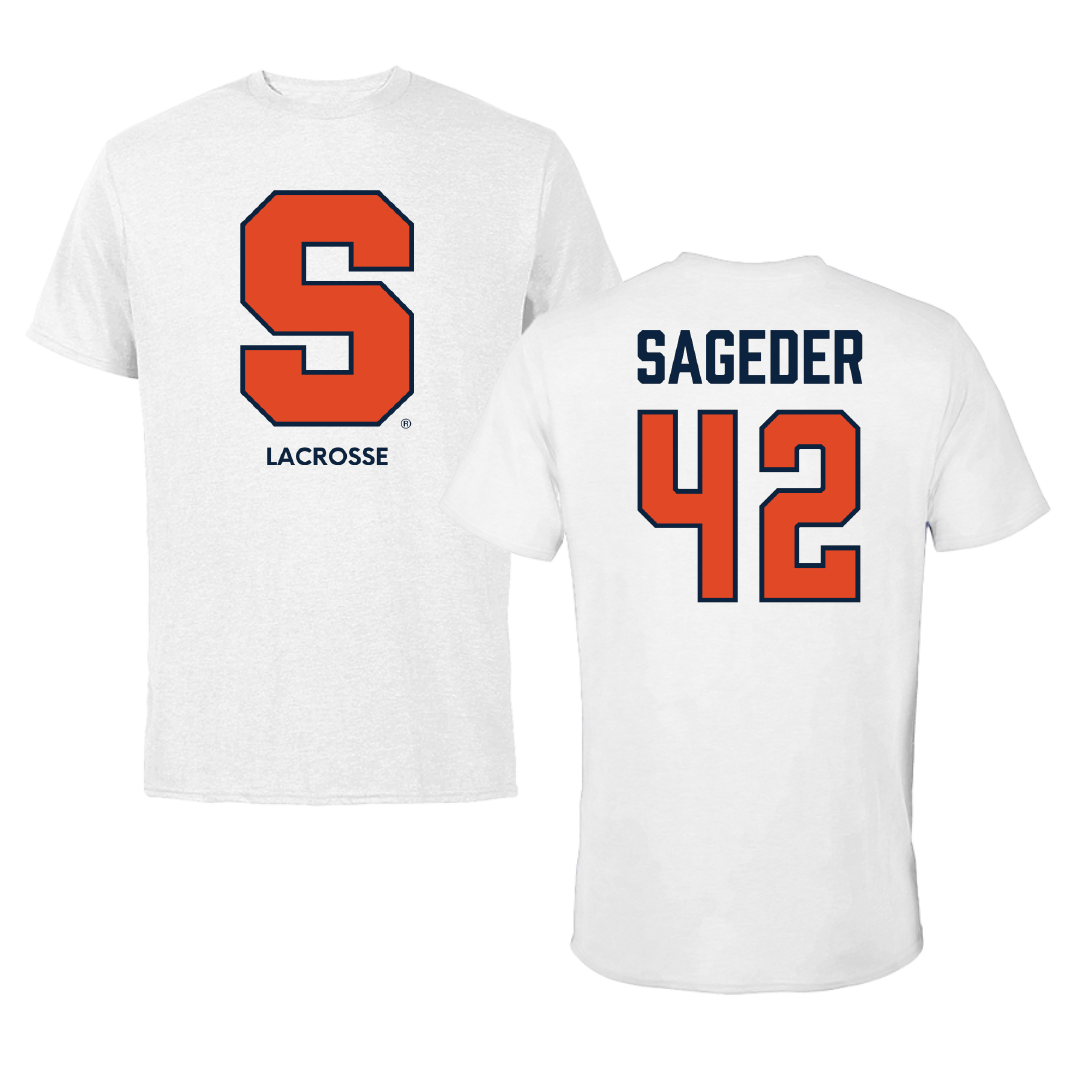 Syracuse University Lacrosse (M) White Tee - #42 Dylan Sageder