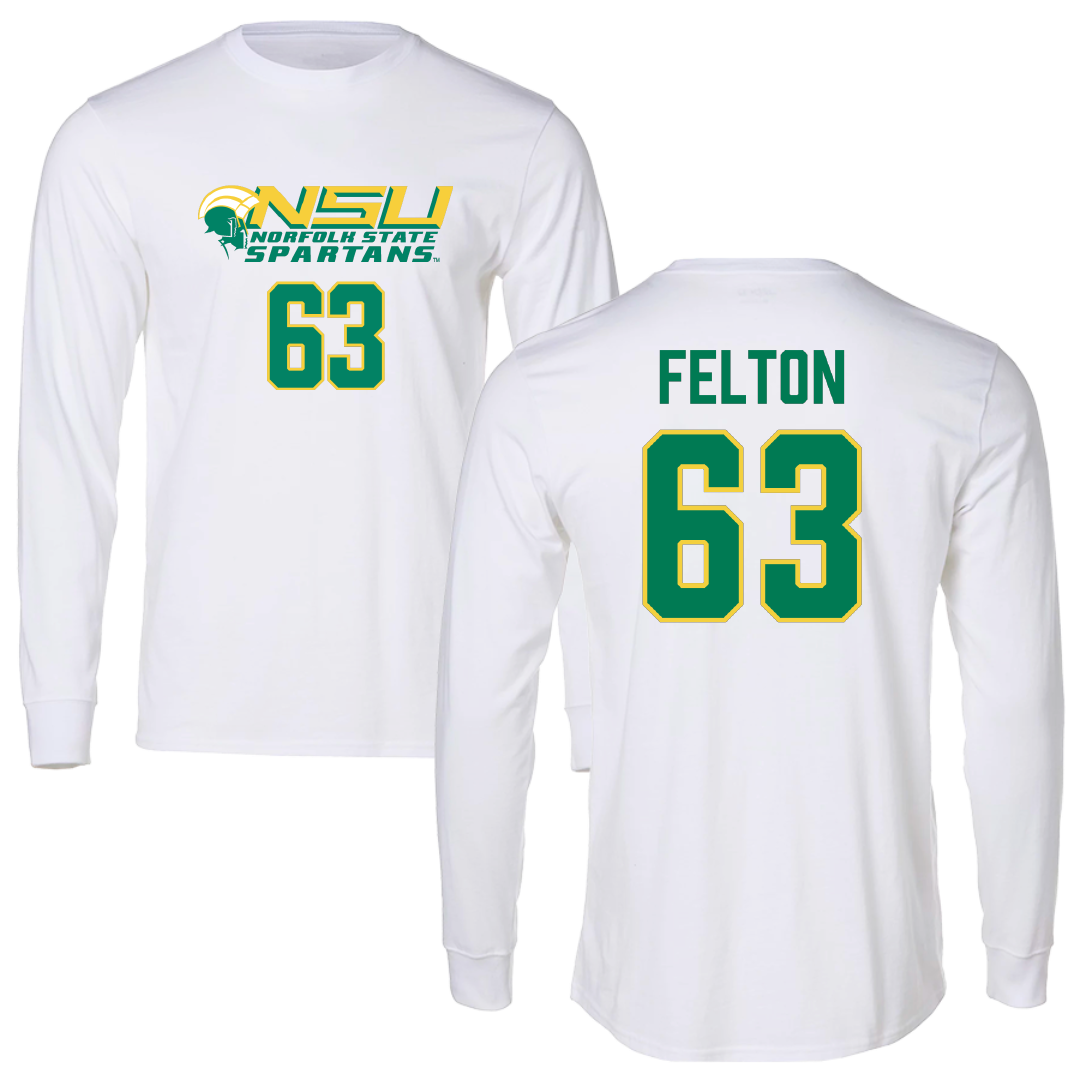 Norfolk State University Football White Performance Long Sleeve - #63 Marselle Felton